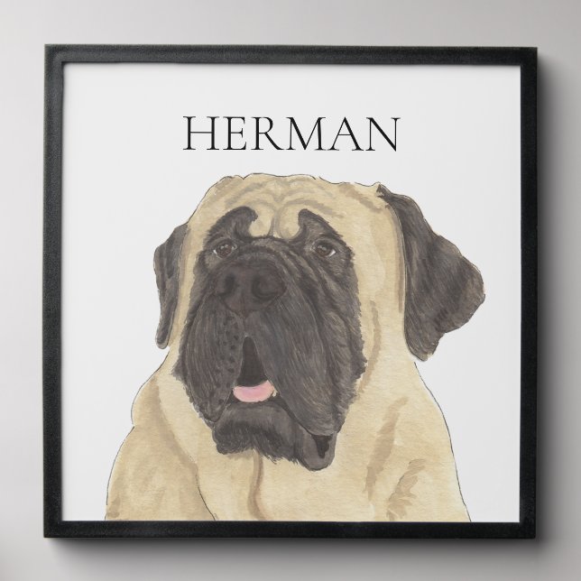 Personalized Mastiff Pet Portrait Art Peel And Stick Photo Tile (Front Set)