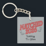 Personalized Match Day Medical Residency Specialty Keychain<br><div class="desc">Commemorate your residency match with this personalized "Matched 2026" keychain! Featuring bold red text, a stethoscope design, and space to customize with your specialty and name, this keychain is the perfect accessory or gift for medical professionals. Celebrate this exciting milestone with a keepsake you'll cherish forever!</div>