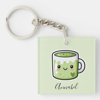 Personalized Matcha Drink and Cake Keychain