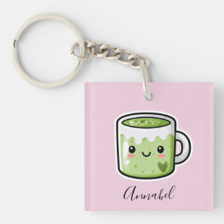 Personalized Matcha Drink and Cake Keychain