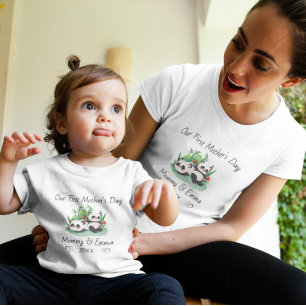 Personalized Matching First Mother’s Day Panda Mom Tri-Blend Shirt