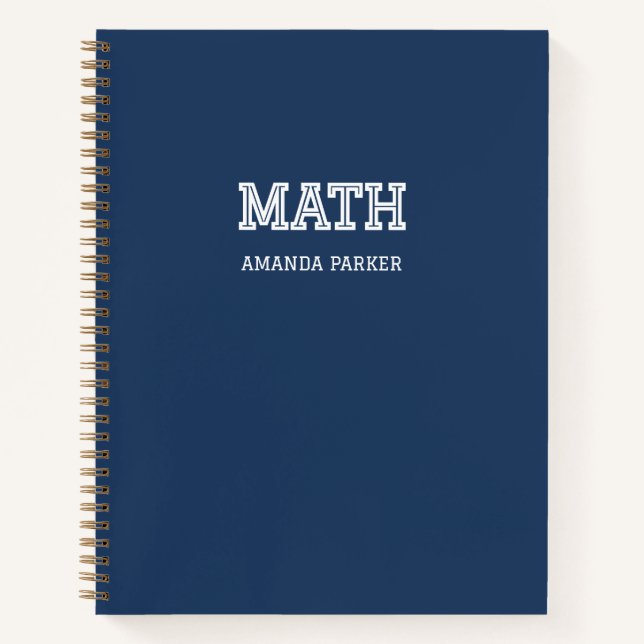 Personalized Math Grath School Calendar Navy Blue  Notebook (Front)