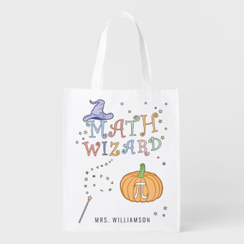 Personalized Math Teacher Math Wizard Pumpkin Pie Grocery Bag