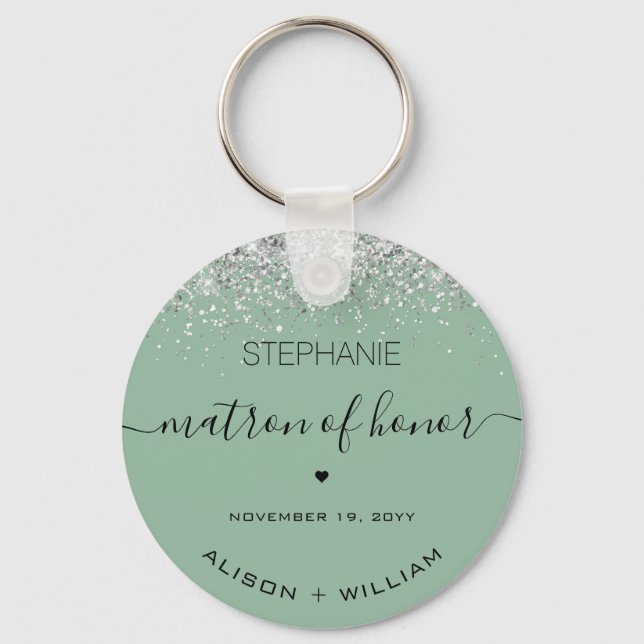 Personalized Matron of Honor Glitter confetti Keychain (Front)