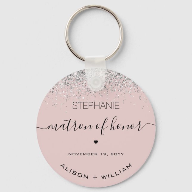 Personalized Matron of Honor Glitter confetti Keychain (Front)