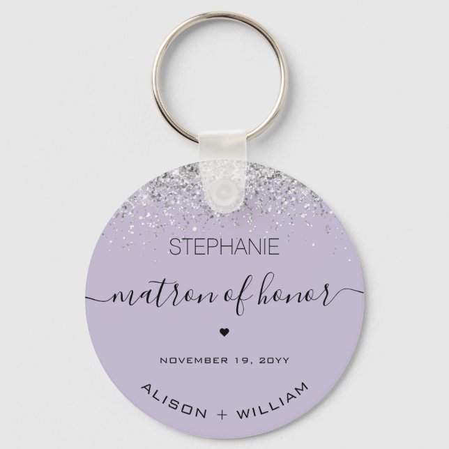 Personalized Matron of Honor Glitter confetti Keychain (Front)