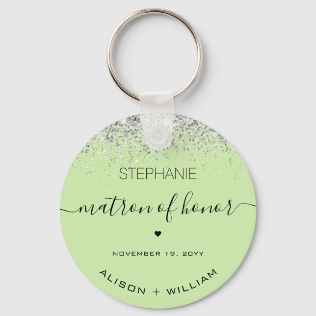 Personalized Matron of Honor Glitter confetti Keychain (Front)