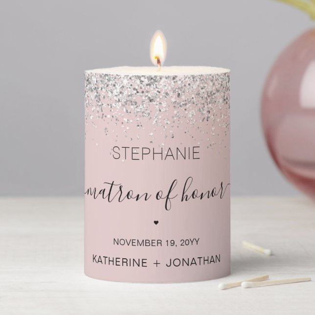Personalized Matron of Honor Glitter confetti Pillar Candle (In Situ)