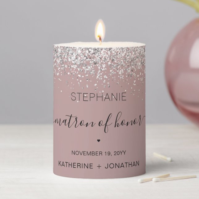 Personalized Matron of Honor Glitter confetti Pillar Candle (In Situ)