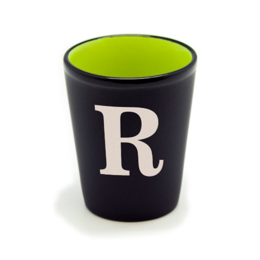 Personalized Matte Black/Green Initial Shot Glass (Front)