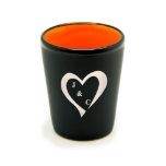 Personalized Matte Black/Orange Hilo Shot Glass<br><div class="desc">The matte black w/yellow accent Hilo Shot Glass can be used for restaurants,  bars,  lounges,  promotional giveaways,  gifts,  or wedding favors. They have a black matte exterior with a glossy colored interior. Made from strong and durable ceramic,  add sand etched personalized text to make it truly unique!</div>