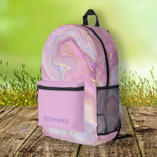 Personalized Mauve Lavender Gold Marble Strata Printed Backpack