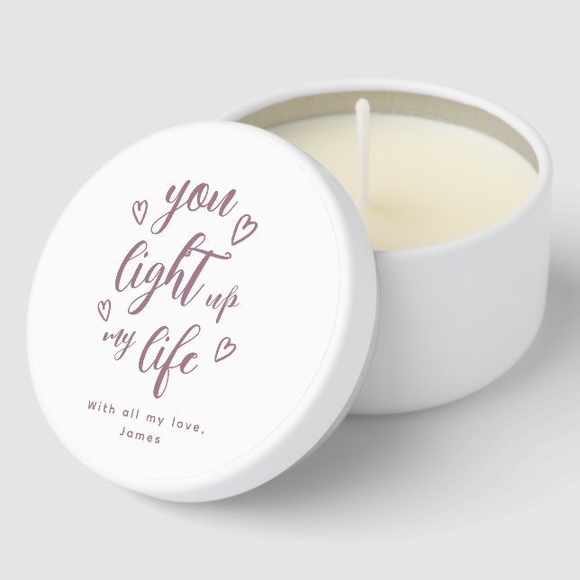 Personalized Mauve Script Romantic Valentine Mini Candle Favors (Corner)
