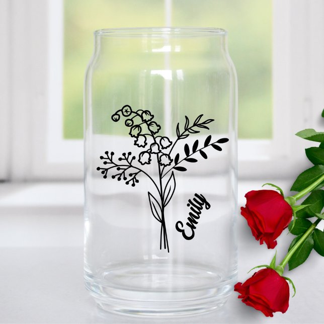 Personalized May Birth Flower Lily of the Valley Can Glass (Creator Uploaded)