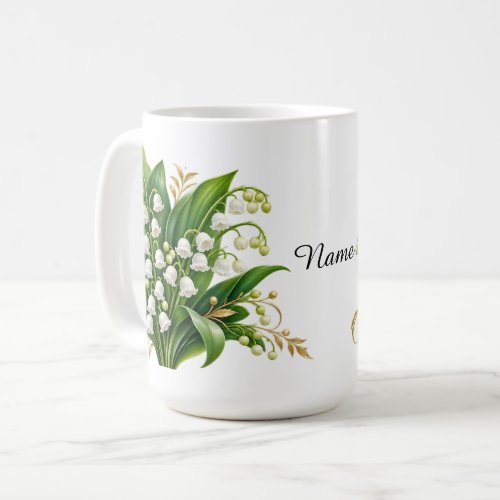 Personalized May Birth Flower Lily of the Valley Coffee Mug