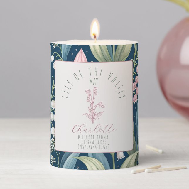 Personalized May Birth Flower Pillar Candle (In Situ)