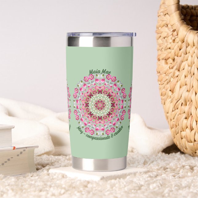 Personalized May Birth Month Flower Mandala Art Insulated Tumbler (Creator Uploaded)