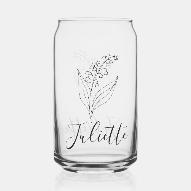 Personalized May Lily of the Valley Birth Flower  Can Glass (Front)