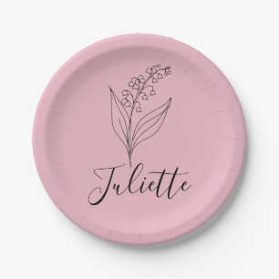Personalized May Lily of the Valley Birth Flower  Paper Plates