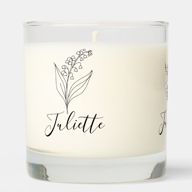 Personalized May Lily of the Valley Birth Flower  Scented Candle (Front)