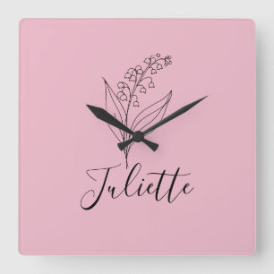 Personalized May Lily of the Valley Birth Flower  Square Wall Clock
