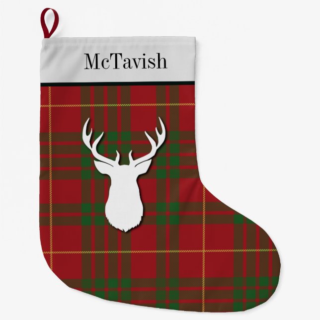 Personalized McTavish Tartan Green Red Plaid Large Christmas Stocking (Front)