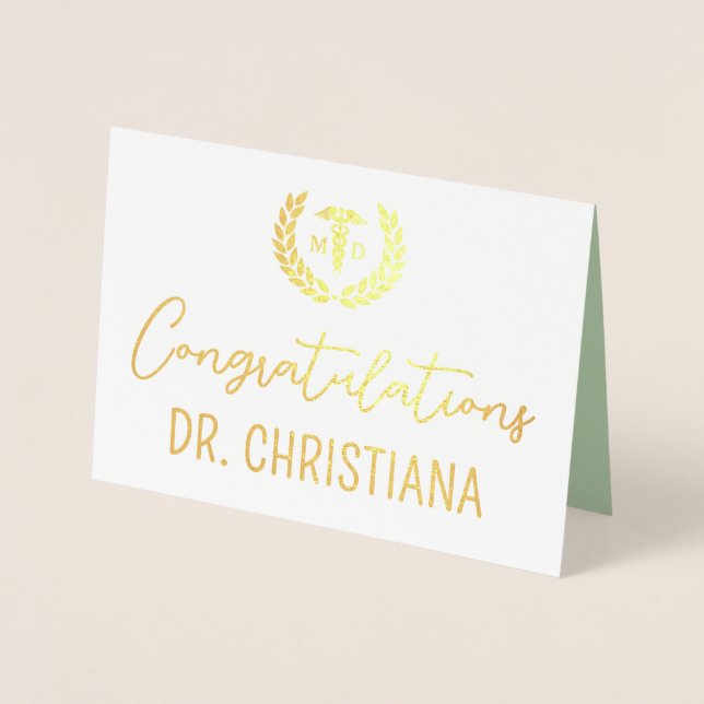 Personalized MD Med School Graduation Modern Foil Card (Front)