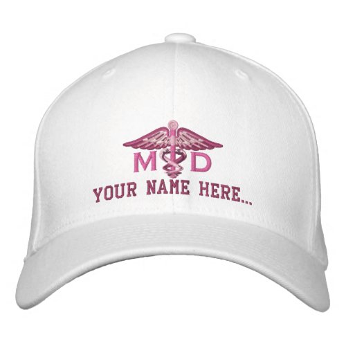 Personalized MD Your Text Medical Caduceus Embroidered Baseball Cap