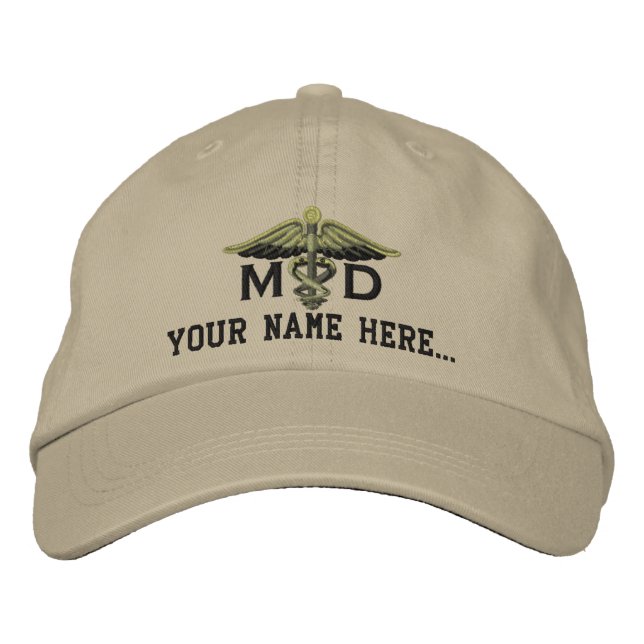 Personalized MD Your Text Medical Caduceus Embroidered Baseball Hat (Front)