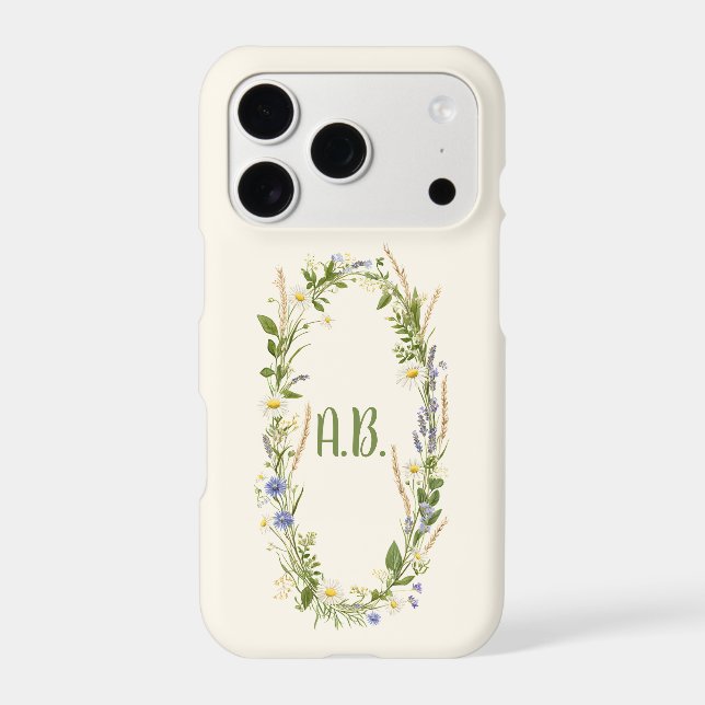 Personalized Meadow Flower Name Frame iPhone Case (Back)