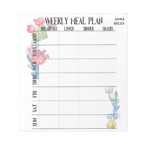 Personalized Meal plan weekly Notepad