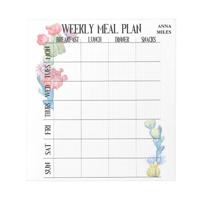 Personalized Meal plan weekly Notepad (Front)