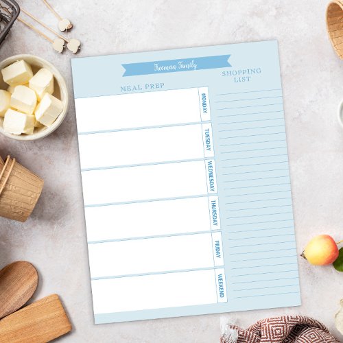 Personalized Meal Planner and Shopping List Blue Notepad