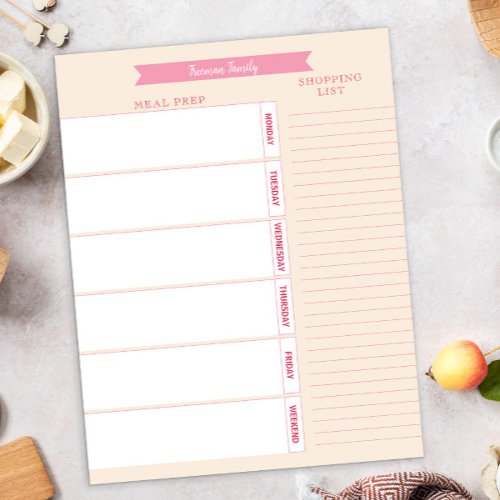 Personalized Meal Planner and Shopping List Pastel Notepad