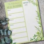 Personalized Meal Planner Grocery List Fresh Herbs Notepad<br><div class="desc">Fresh Herbs Notepad which you can personalize with your name or family name. This notepad has a weekly planner on every page, with separate boxes for each day of the week and a large box for your shopping list. The design has a soft green background and watercolor herb illustrations including...</div>