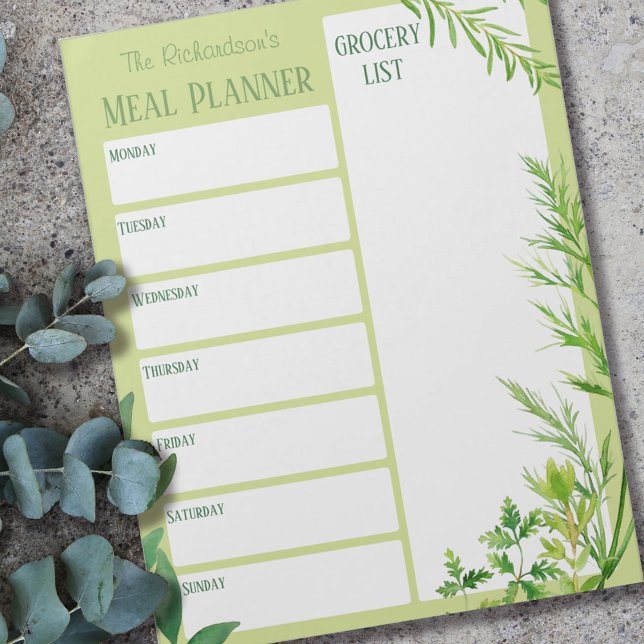 Personalized Meal Planner Grocery List Fresh Herbs Notepad (Creator Uploaded)