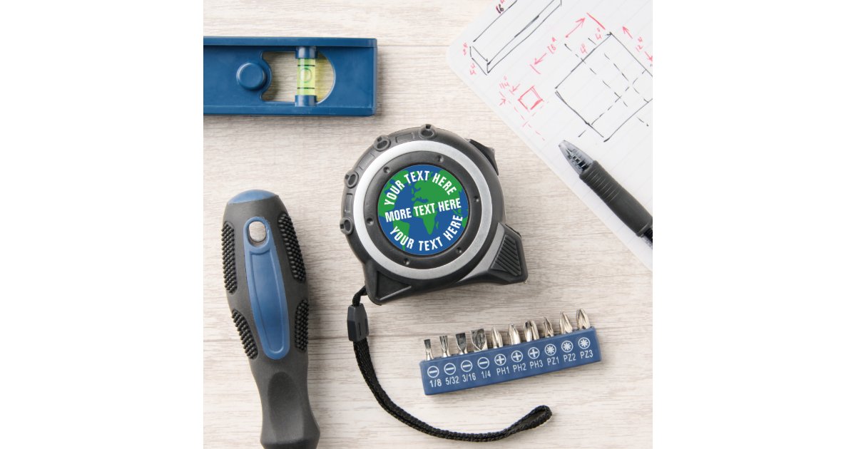 Personalized measuring tape with planet earth logo tape measure | Zazzle