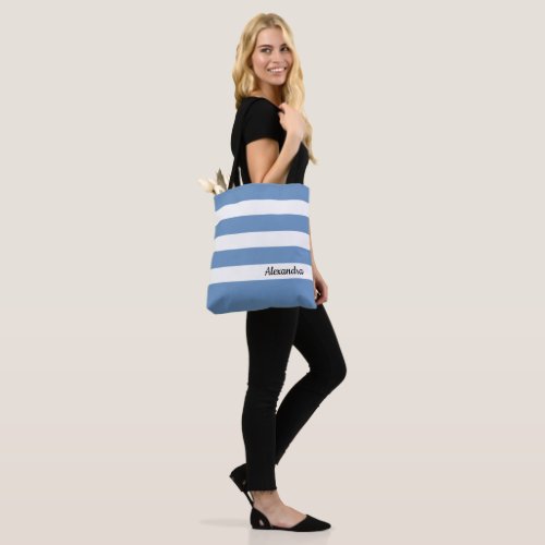 Personalized Med Dark Blue Striped Tote Bag