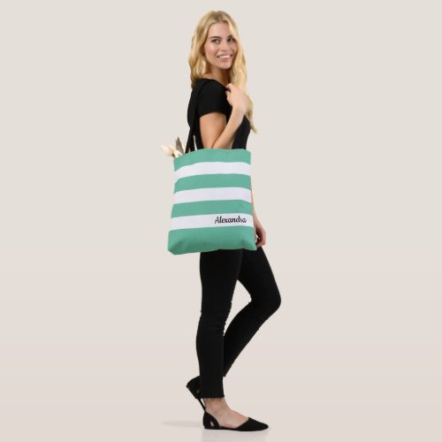 Personalized Med Dark Green Striped Tote Bag