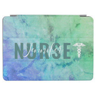 Personalized Medial Nurse Caduceus Teal Blue Ombre iPad Air Cover