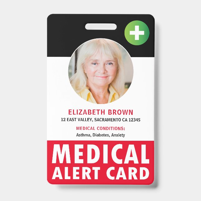 Personalized Medical Alert Card Badge (Front)