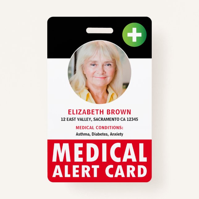 Personalized Medical Alert Card Badge (Front)