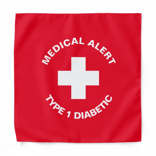 Personalized Medical Alert  Diabetic Red  Bandana (Front)