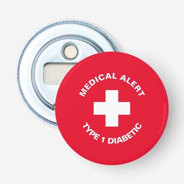 Personalized Medical Alert  Diabetic Red  Bottle Opener (Front)