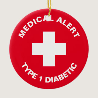 Personalized Medical Alert  Diabetic Red  Ceramic Ornament