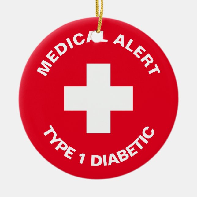 Personalized Medical Alert  Diabetic Red  Ceramic Ornament (Front)
