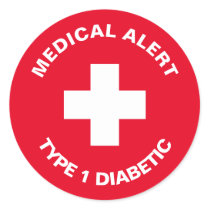 Personalized Medical Alert  Diabetic Red  Classic Round Sticker