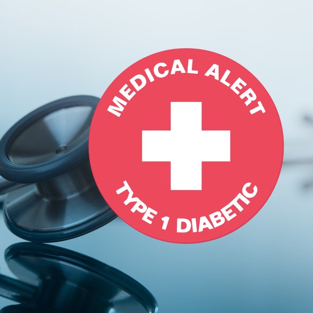 Personalized Medical Alert  Diabetic Red  Classic Round Sticker (Personalised Medical Alert Diabetic Red Classic Round Sticker
)
