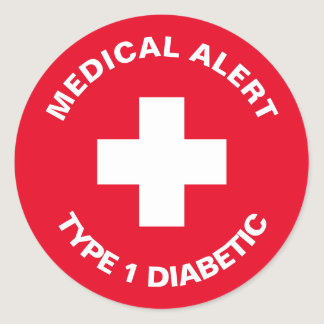 Personalized Medical Alert  Diabetic Red  Classic Round Sticker