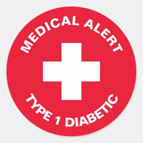 Personalized Medical Alert  Diabetic Red  Classic Round Sticker